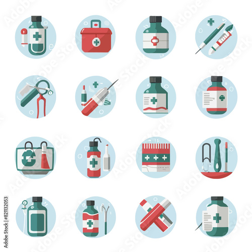 vector medical medicines tools icons nutritional, dentistry, cardiology, surgery, nanotechnology
