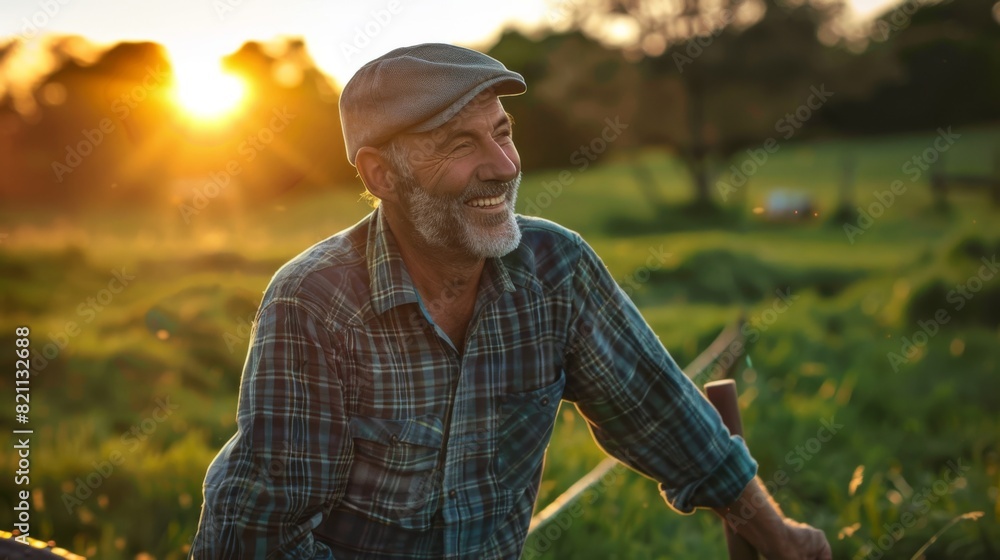 Obraz premium A Joyful Senior Farmer at Sunset