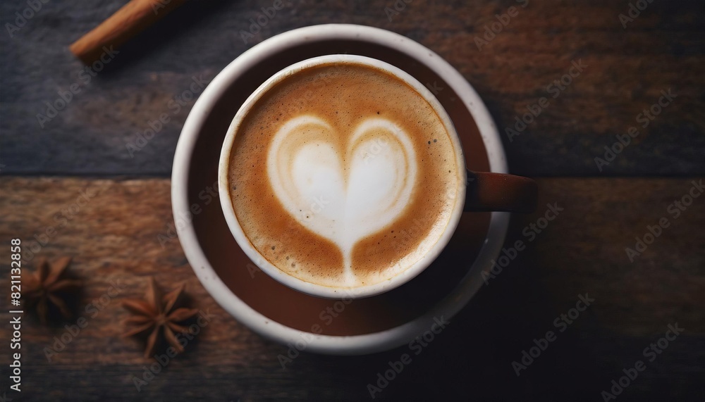 hot coffee cappuccino latte with foam top view on dark wooden background hot coffee cappuccino latte with foam top view on dark wooden background