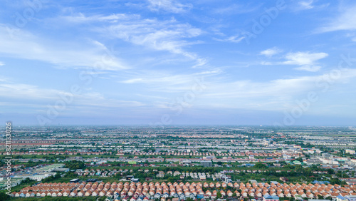 An aerial view of the housing estate and the beautiful sky photo
