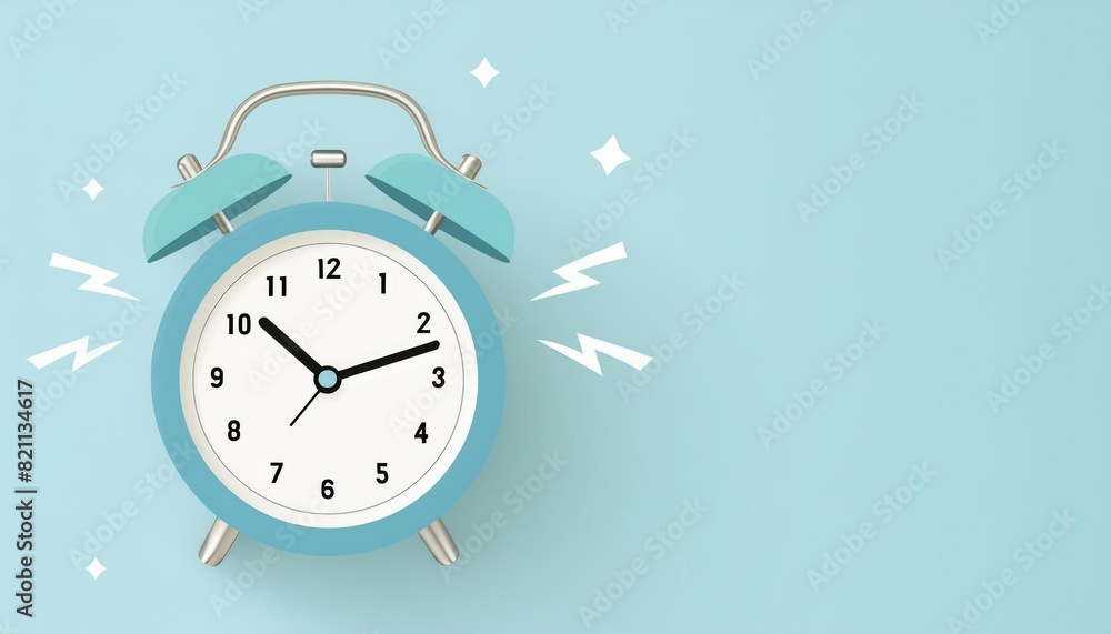 Classic blue alarm clock with shiny metallic details on a minimalist pastel blue backdrop Classic blue alarm clock with shiny metallic details on a minimalist pastel blue backdrop