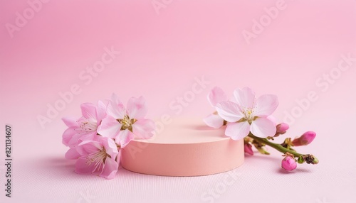 Soft pink cherry blossoms beside a pastel ribbon  ideal for springthemed designs