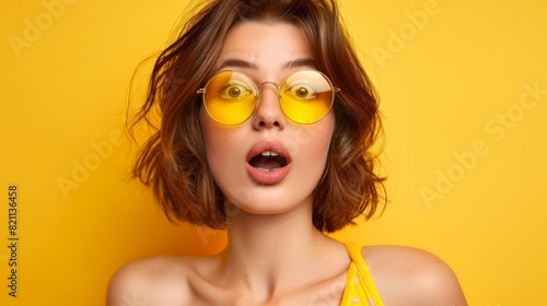 Surprised Woman in Yellow Sunglasses