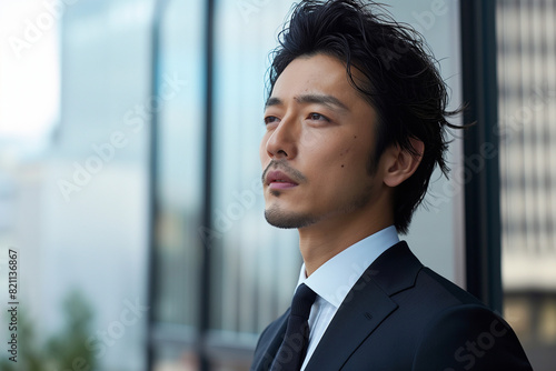 Young handsome Japanese man in a business suit