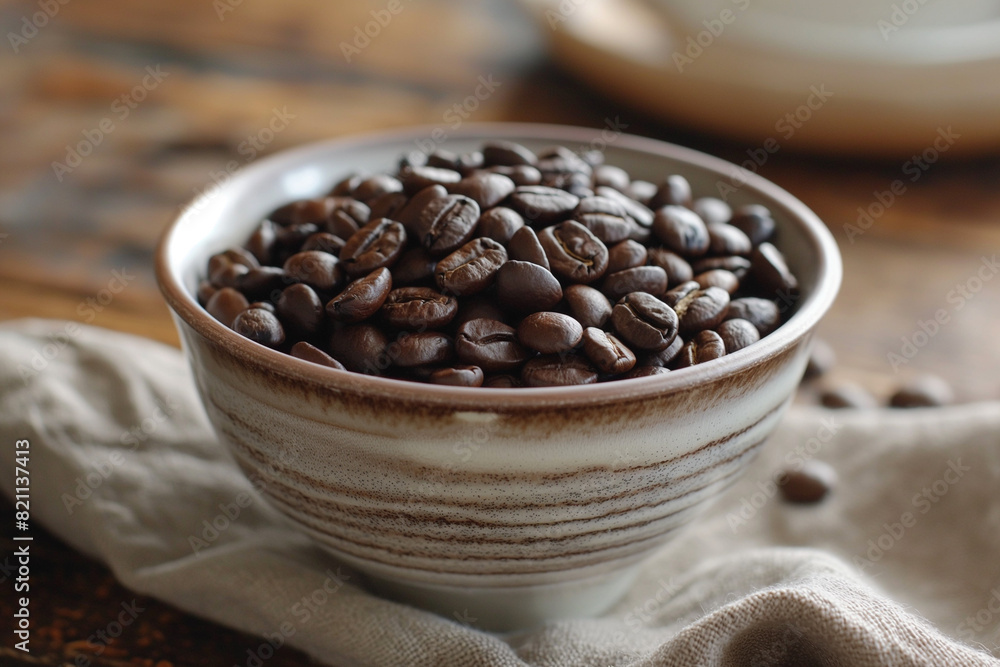 Fototapeta premium Roasted coffee beans close up in cup