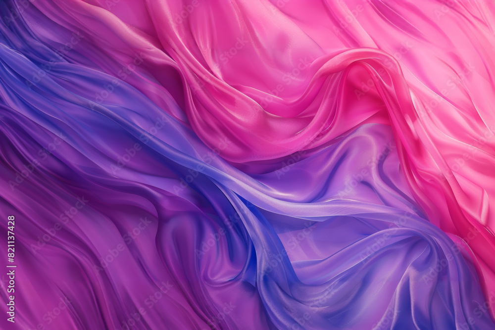 Obraz premium Textile folds of pink lilac violet thin fabric, fashionable background for banner design, cards, top view, place for text