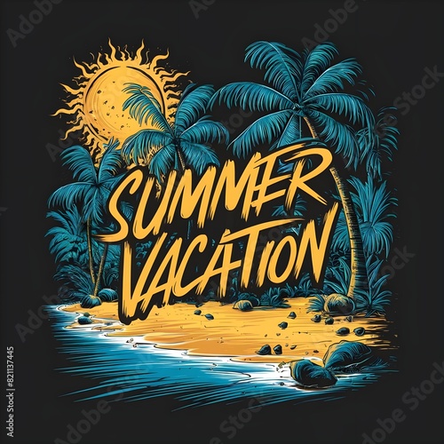 summer holiday T-shirt Design On Black Background Generative Ai 