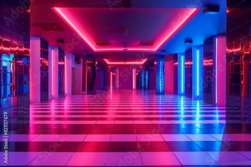 Retro Dance Floor with Neon Lights and Retrowave Vibe  