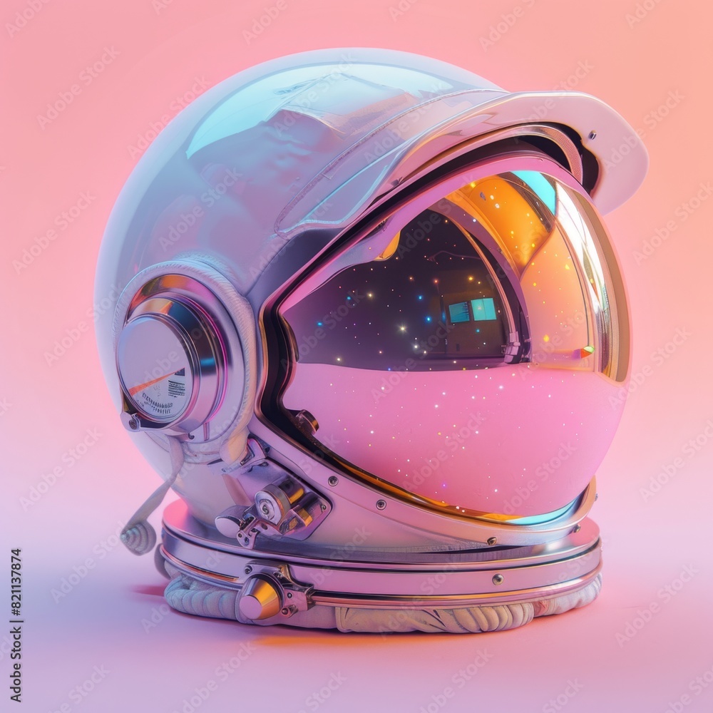 Fototapeta premium Vintage Astronaut Helmets in Retrowave Pastel Colors