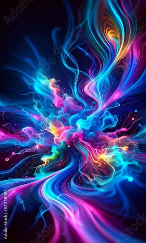 dynamic interplay of ionized liquids in vibrant colors, swirling in a mesmerizing dance that emits a subtle glow, perfect for projects that demand a futuristic and energetic visual theme photo