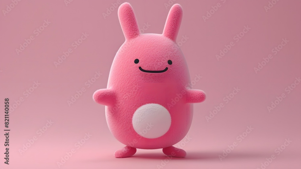 An adorable pink fuzzy bunny character standing on a pink background An adorable pink fuzzy bunny character standing on a pink background