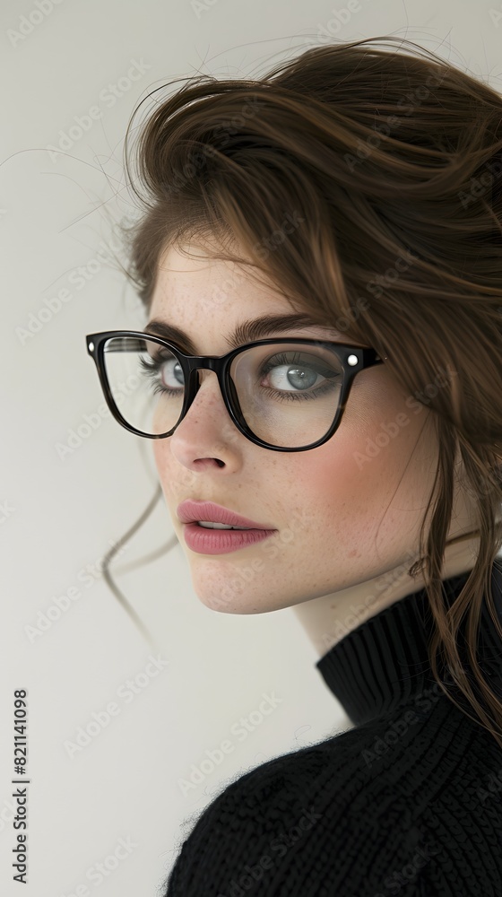 Woman with glasses and a black turtleneck sweater Woman with glasses and a black turtleneck sweater