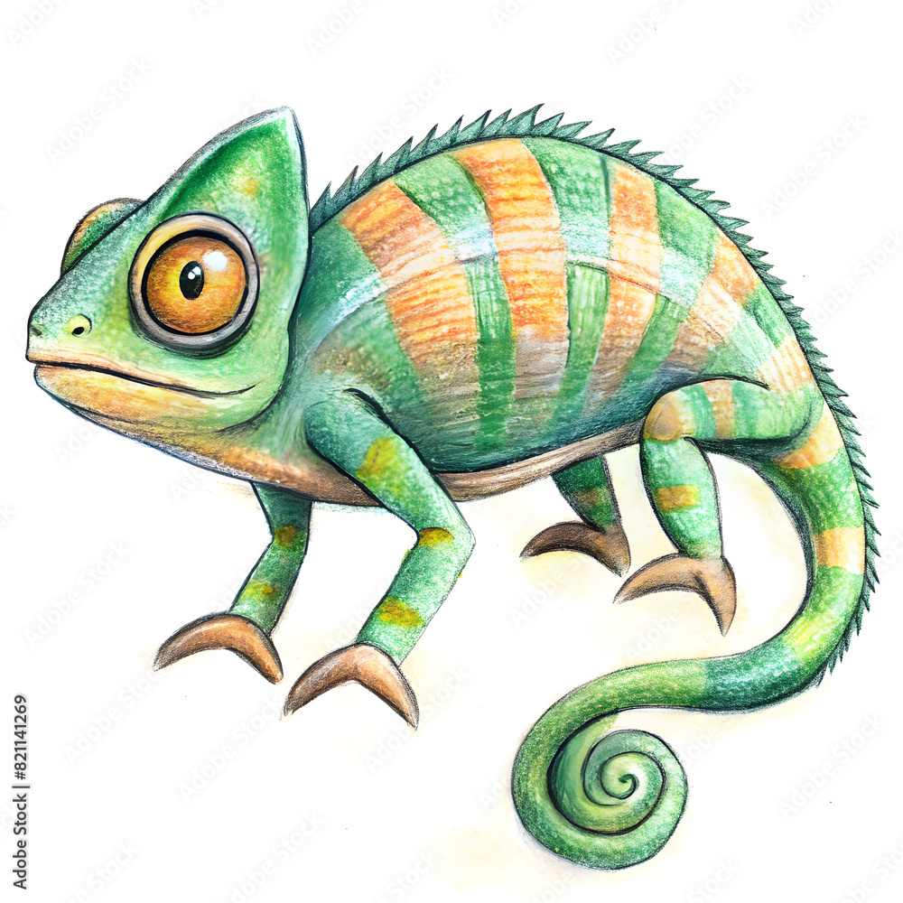 Obraz premium Hand-Drawn Chameleon Isolated on Transparent Background - Detailed Animal Illustration