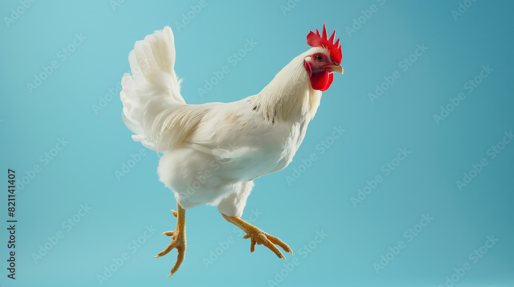 Chicken in a teal background