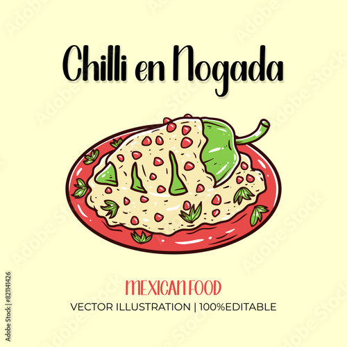 Chilli en nogada mexican food vector illustration