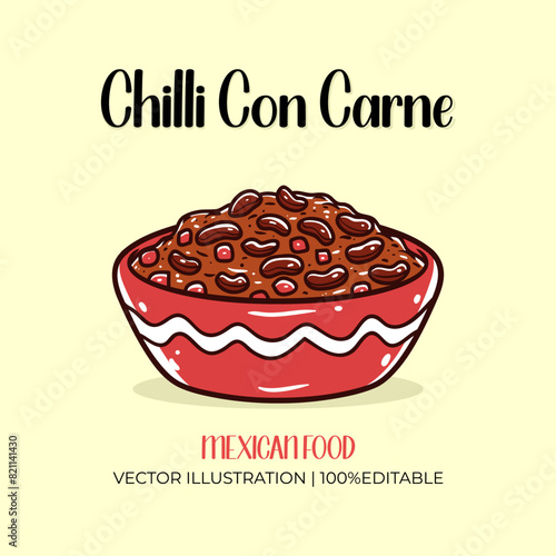 Chilli con carne mexican food vector illustration