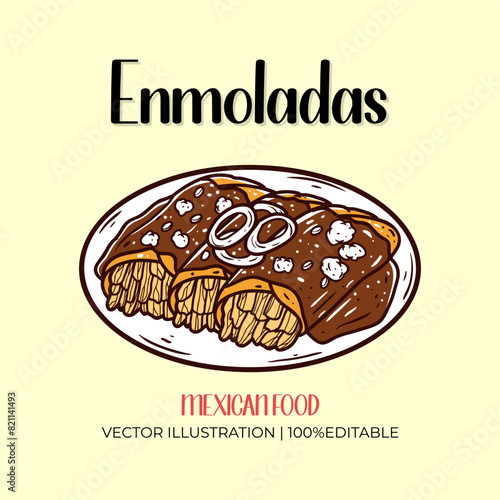 Enmoladas mexican food vector illustration
