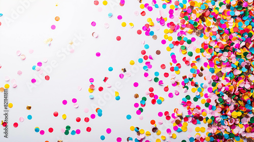 A celebratory confetti backdrop with space for your message, providing a festive and engaging visual for promoting your upcoming event, sale, or special offer on solid white background,