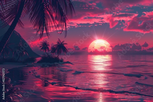 Sunset Beaches in Retrowave Warm Colors  