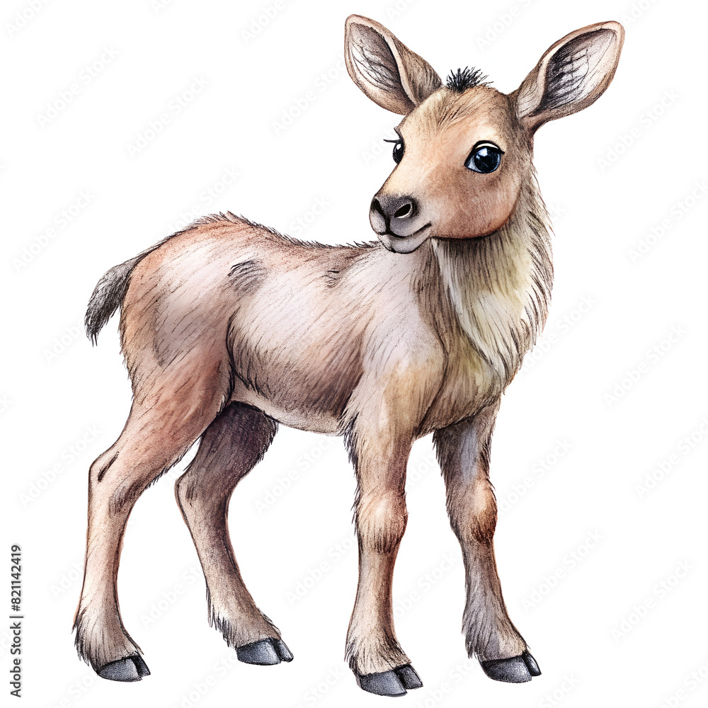 Fototapeta premium Hand-Drawn Baby Moose Isolated on TransparentBackground - Cute Animal Illustration