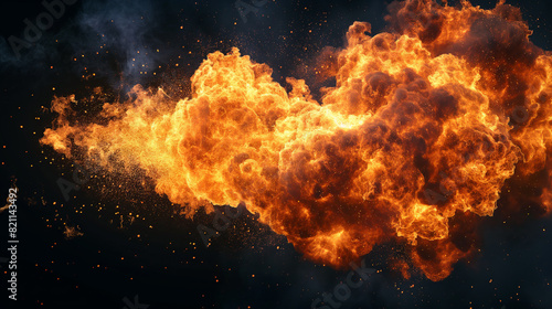 Explosion burst on a black background. Ideal for compositing with another image. The background can be removed with a blending mode like add.