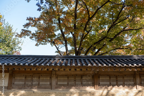 Korean Traditional Building in Secret Garden or Huwon of Changdeokgung Palace with beautiful autumn foliage. It was used as a place of leisure by members of the royal family