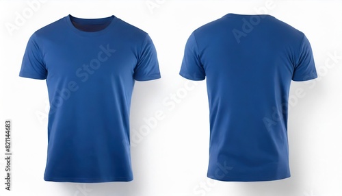  Blue t shirt front and back view, isolated on white background.