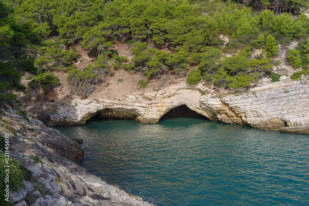 Sea stacks and beach at Gargano National Park, Italy