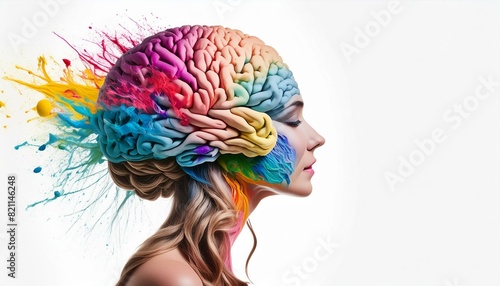 Image fantastique d'une femme au cerveau de toutes les couleurs  photo