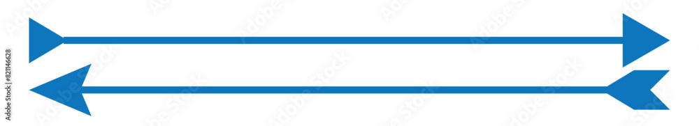 Horizontal long straight arrow signs. Black pointer, direction, position symbol and double arrow icon isolated on white background. Vector graphic illustration.