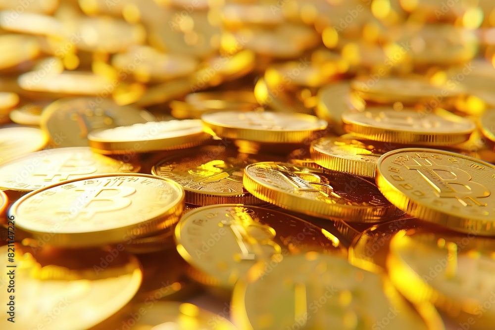 Bunch of golden coins. 3D render design Bunch of golden coins. 3D render design