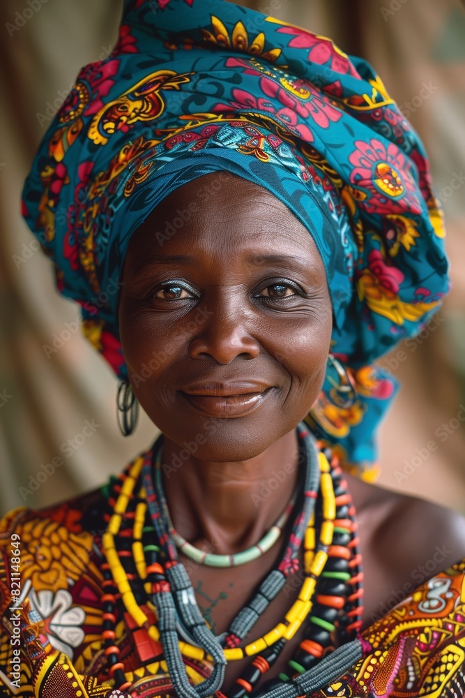 Fototapeta premium portrait, 40-year-old woman , close-up, shaman, beautiful, smile, bright