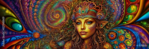 Wallpaper Mural A vibrant female portrait is intertwined with abstract designs, showcasing a harmonious blend of realism and fantasy Torontodigital.ca