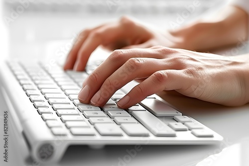 Person typing white keyboard hands