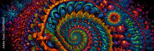 A visually striking image of a fractal spiral with vibrant colors and a cosmic theme  reminiscent of a fantastical galaxy