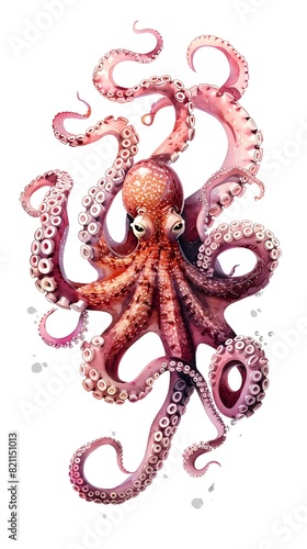 Octopus with pink tentacles on white background