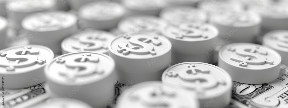 Many white currency symbol are scattered, creating abstract background Many white currency symbol are scattered, creating abstract background