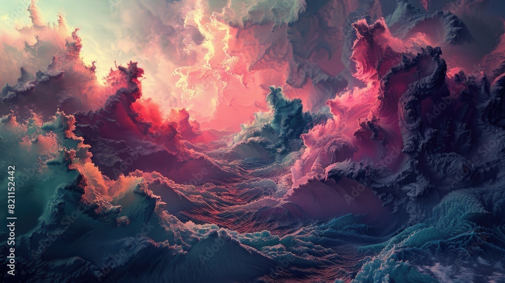 A stunning abstract digital art piece featuring vibrant clouds with a surreal, dreamlike atmosphere in a colorful sky. A stunning abstract digital art piece featuring vibrant clouds with a surreal, dreamlike atmosphere in a colorful sky.