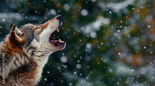 A majestic wolf howling at the moon in a snowy forest  isolated on a green background