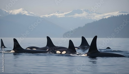 A Pod Of Orcas Hunting A School Of Fish © Paras