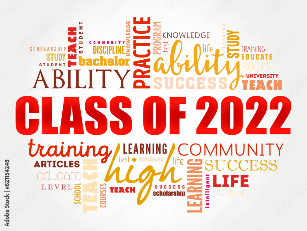 Fototapeta premium Class of 2022 - the group of students who graduated from high school or college in the year 2022, word cloud concept background
