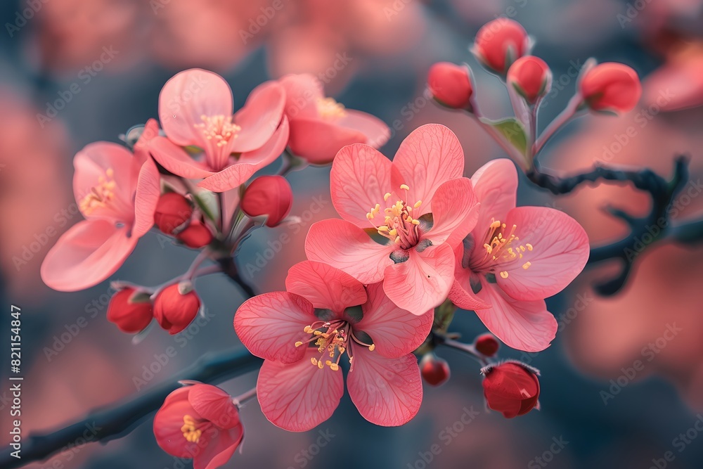 Obraz premium A close up of a pink flower on a branch