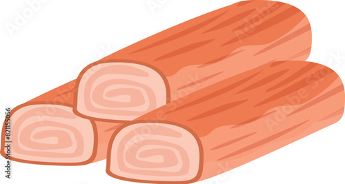 Colorful cartoon illustration of lumber logs with wood grain rings and stylized design, perfect for carpentry and construction industry, in vector format