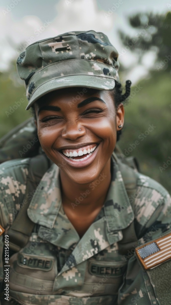 A smiling woman in a military uniform A smiling woman in a military uniform
