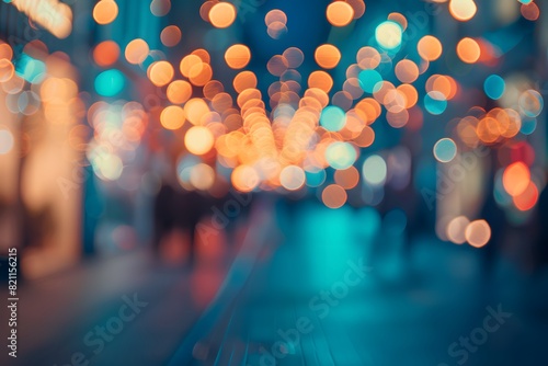 Blurred city street crowded with vibrant lights