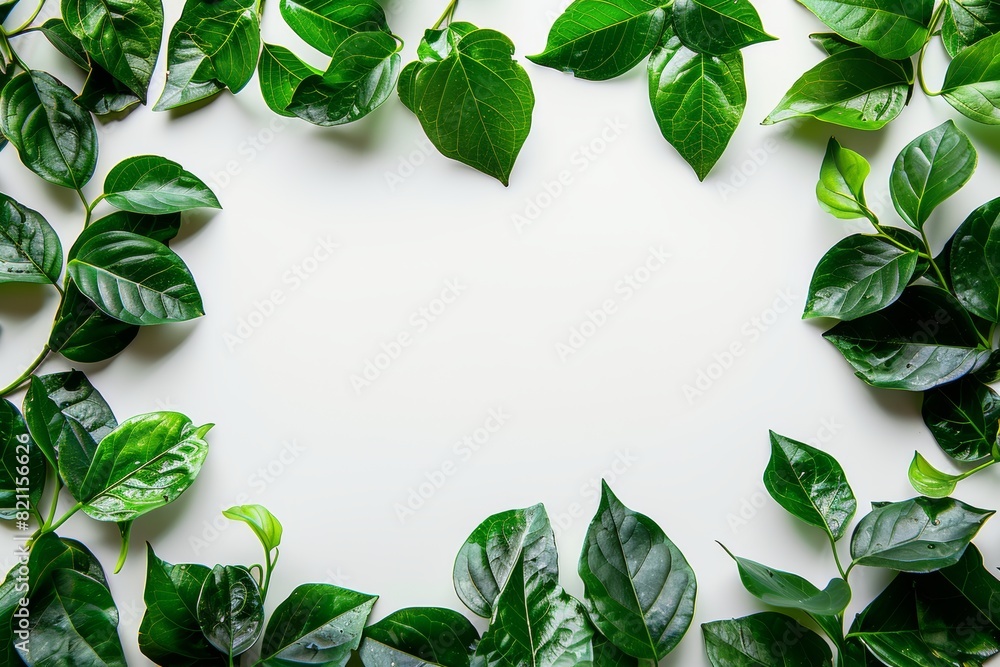 green leaf frame, white background green leaf frame, white background