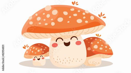 Cute happy champignon. Funny amusing mushroom. Comic