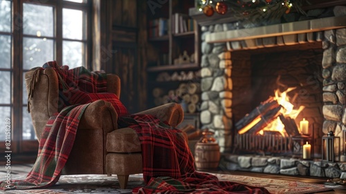 Cozy Winter Evening by the Fireplace with Festive Decorations