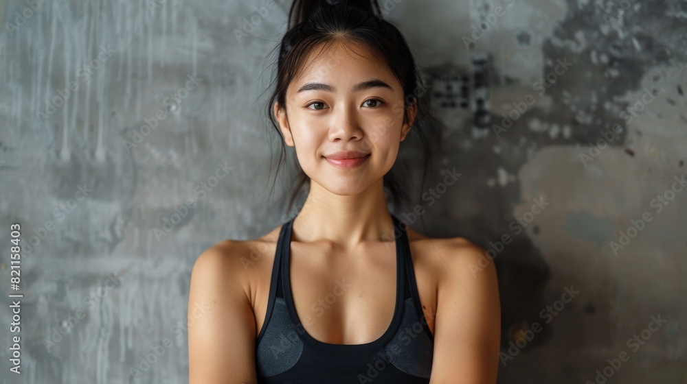 Strong Fit Asian Woman Trainer Teaching, Talking, Showing, How to Do Aerobics, Yoga, Mindful Meditation Online. Online Workout Service: Portrait of Female Trainer Exercises, Video Tutorial, Virtual Strong Fit Asian Woman Trainer Teaching, Talking, Showing, How to Do Aerobics, Yoga, Mindful Meditation Online. Online Workout Service: Portrait of Female Trainer Exercises, Video Tutorial, Virtual