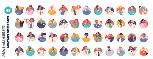 Set Of Medical Professional Avatars, Portrays A Diverse Range Of Genders, Ethnicities And Roles Within The Medical Field